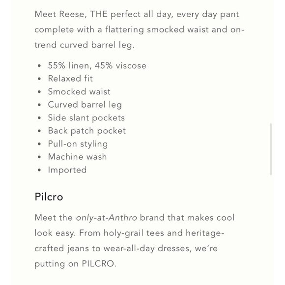 NWT Size L - The Reese Linen Blend Pull-On Barrel Pants Pilcro (NWT US$ 118) - Picture 9 of 16